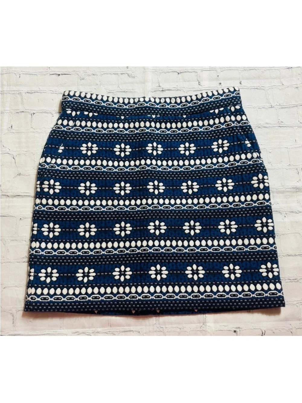 J.Crew Womens Daisy Chain Mini Skirt Blue White Black Size 0 Pockets Boho Preppy